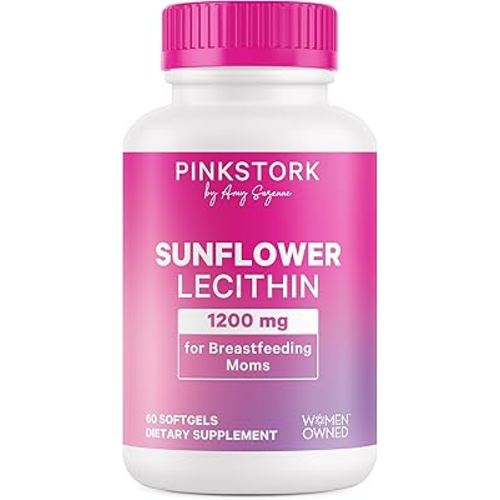 Pink Stork Sunflower Lecithin Supplement - 1200 mg for Clogged Milk Ducts - Breastfeeding Essentials for Postpartum Moms - Supports Breast Milk Flow - 60 Softgels