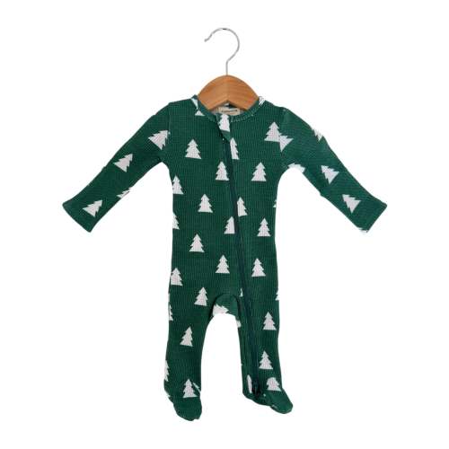 Organic Waffle 2-Way Zip Footie, Spruce Trees