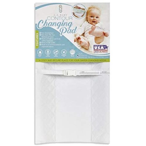 LA Baby Contoured Waterproof Diaper Changing Pad, 30" with Easy to Clean Quilted Cover - Made in USA. Non-Skid Bottom, Safety Strap, Fits All Standard Changing Tables/Dresser Tops, White