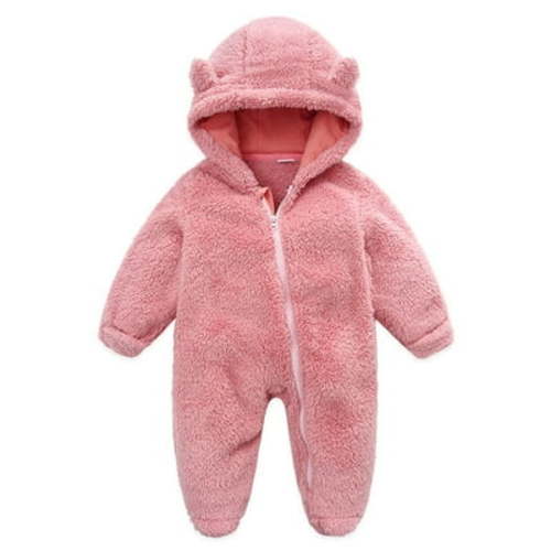 Winter Baby Clothes Warm Fleece Thick Onesie Ear Hooded Jumpsuits Newborn Boys Girls Romper Kids Coats Jackets