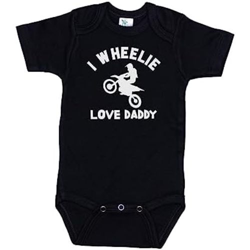 Ebenezer Fire Dirt Bike Onesie®/I Wheelie Love Daddy/Motocross Bodysuit/Unisex Bodysuit
