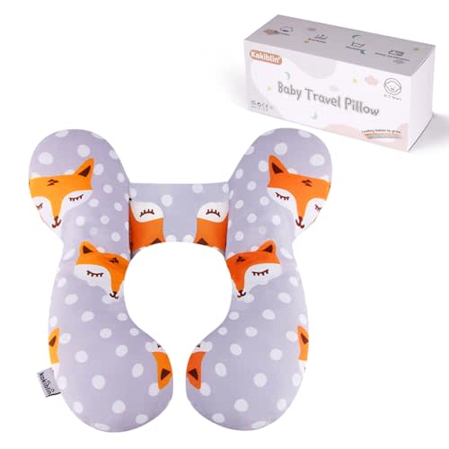 KAKIBLIN Baby Travel Pillow,Baby Neck Pillows for Car Seat,Upgraded Baby Head Pillow,Toddler Head and Neck Baby Support Pillow for Car Seat, Pushchair,Travel (Gray Fox)