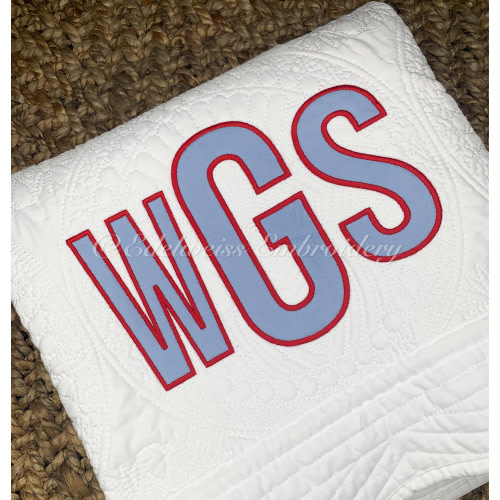Velvet Appliqué Monogram With Optional borders Heirloom Baby Quilt