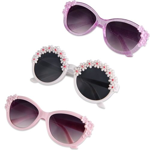 3-Pairs Gift Kids Sunglasses Girls, Cute Flower Frame Cartoon UV400 Glasses, Toddler Sunglasses for Ages 3-10