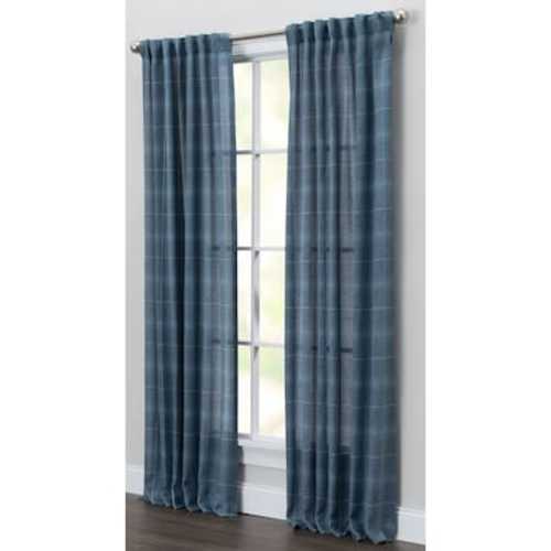 allen + roth 63-in Navy Plaid Light Filtering Back Tab Single Curtain Panel X851.02763ZBG at Lowes.com