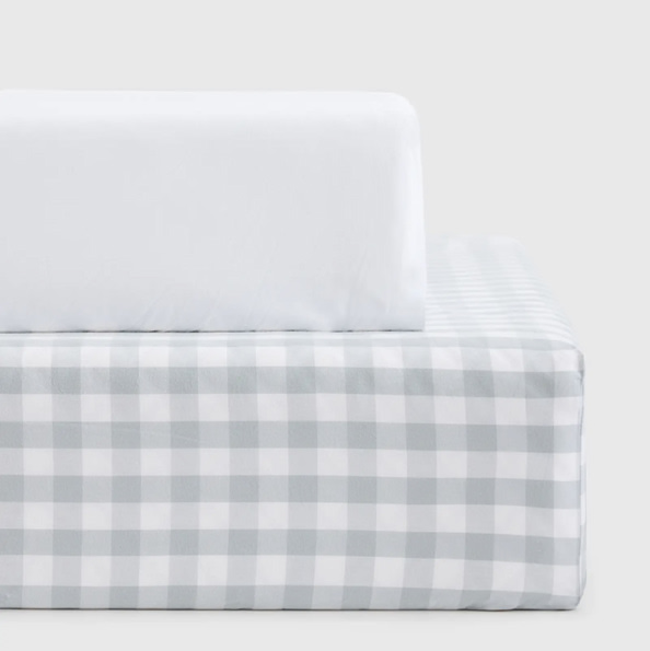 Organic Percale Gingham Crib Sheet 2-Pack in Blue Fog