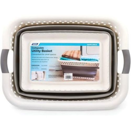 Camco Collapsible Laundry Basket, Large, White/Gray - Pop Open Waterproof Plastic Bin with Handles for Home, Dorm, RV Storage