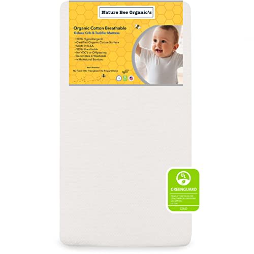Nature Bee Organic's Deluxe Breathable Crib & Toddler Mattress I 100% Breathable I GreenGuard Gold Certified I 100% Hypoallergenic I 5" Crib Mattress