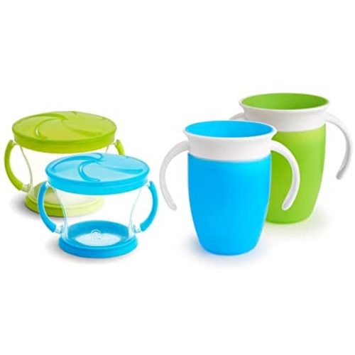 Munchkin Miracle 360 Trainer Cup and Snack Catcher, 4 Piece Set, Blue/Green