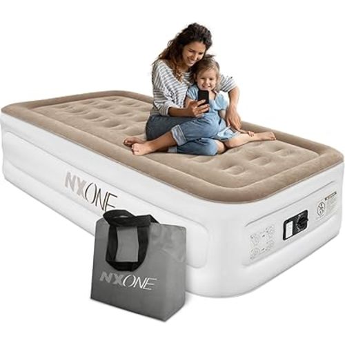 NXONE Air Mattress,Inflatable Single Airbed Luxury Double High Self Inflation Deflation Twin Air Mattress with Electric Built-in Pump, Blow Up Guest Bed for Home Portable Camping Travel,550lb