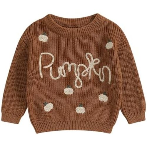 Toddler Baby Boy Girl Halloween Outfit Infant Pumpkin Embroidery Knit Sweaters Sweatshirt Tops Fall Winter Clothes