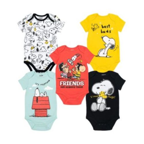 Snoopy Charlie Brown Boys 5 Pack Bodysuits Multi Infant