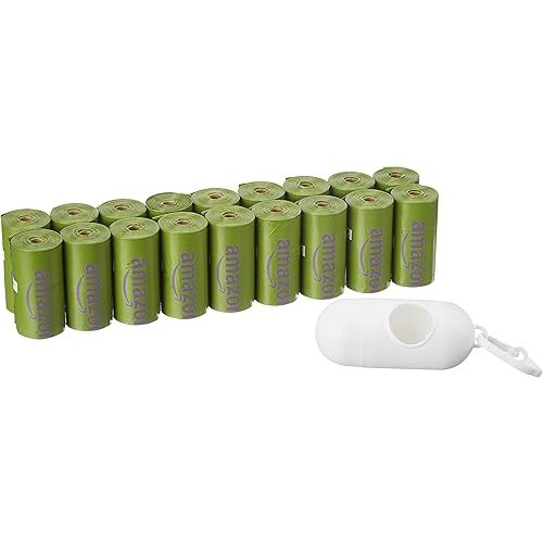 Amazon Basics Dog Poop Bags with Dispenser, 270 Count, Enhanced for Guaranteed Leakproof, Lavender Scented, Includes Leash Clip