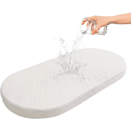 Wonder Living Baby Bassinet Mattress with Removal Waterproof Cover, Breathable, Hypoallergenic, Non-Toxic, Oval Shaped, Fits Portable Bassinets, 15" x 30" x 2"