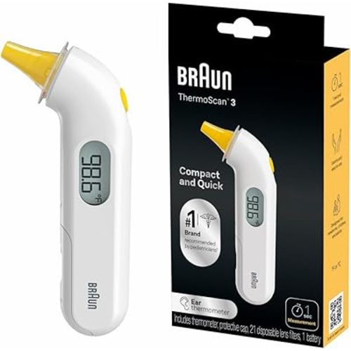 Braun ThermoScan 3 Ear Thermometer, Fast 1 Second Measurement, Audio Fever Indicator, Digital Display, Baby and Infant Friendly, No. 1 Brand Recommended by Pediatricians, FSA and HSA Eligible