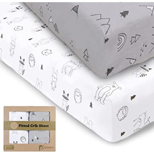 Jersey Fitted Crib Sheets for Boys and Girls - 2-Pack Soft & Breathable Cotton Crib Sheets Neutral - Fits Standard Nursery Crib Mattresses - Toddler Bed Sheets - Crib Mattress Sheet (Woodland)