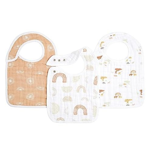 aden + anais 100% Cotton Muslin Snap Bib – Super Absorbent, Soft 3-Layer Baby Bib for Boys & Girls with Adjustable Snap-Closure for Teething, Eating, Drooling, 3-Pack, Keep Rising
