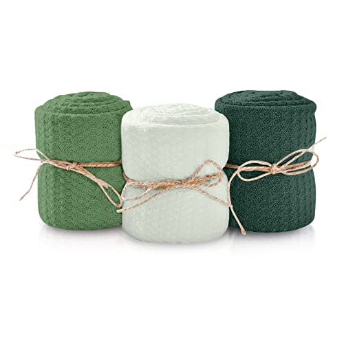 First Landings Newborn Photography Wraps, 3-pack - 16" x 64" Soft Knit Baby Wrap Receiving Blankets - Newborn Photography Props Baby Blankets - Gender Neutral Baby Essentials (Green)
