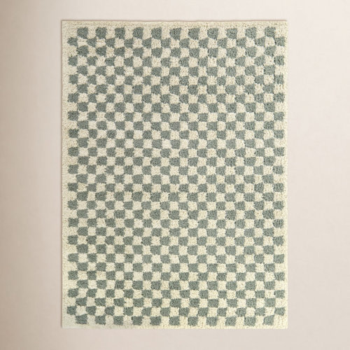 AllModern Walker Checkered Sage/Cream Shag Area Rug & Reviews | Wayfair