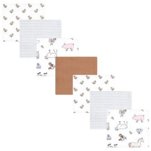 Little Treasure Hudson Baby Cotton Poly Flannel Receiving Blankets Multipack, Grey Farm World, 30x30 Inches