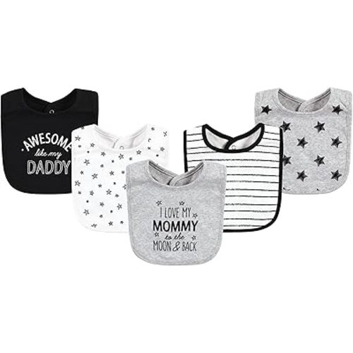 Hudson Baby Unisex Baby Cotton Bibs, Mom Dad Moon And Back, One Size