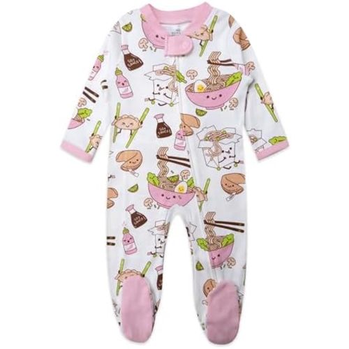HonestBaby Sleep and Play Footed Pajamas One-Piece Sleeper Jumpsuit Zip-front PJs 100% Organic Cotton for Baby Girls