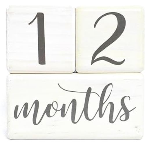 Premium Solid Wood Baby Milestone Age Blocks + Gift Box | Soft White Stained Natural Pine | Weeks Months Years Grade Newborn Photo Props | Perfect Pregnancy Gift and Keepsake, Month Photos