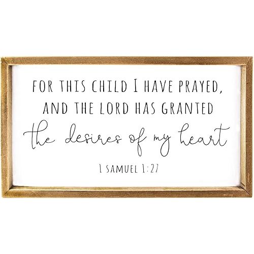 VILIGHT Wood Nursery Wall Decor for Girl and Boy - New Mom Gifts Framed Rustic Signs for Kids - For This Child, I Have Prayed - 16x8.6 Inches