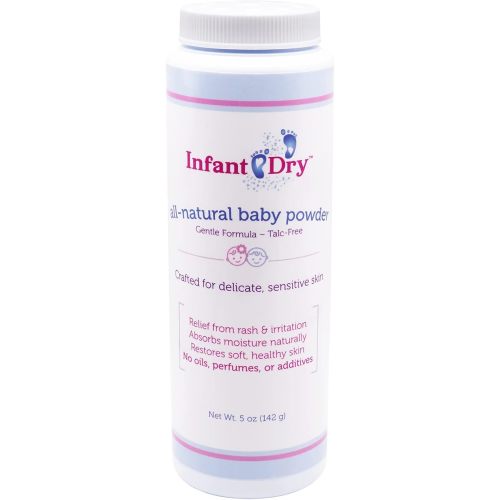 Infant Dry All Natural Baby Powder 5oz - Gentle Formula Talc Free, All Natural and Unscented Dusting Powder for Sensitive Baby Skin