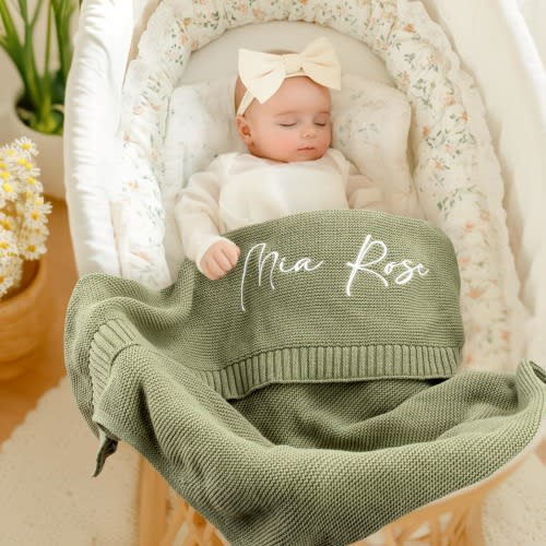 Personalized Baby Blanket With Name, Baby Blanke, Stroller Blanket, Newborn Baby Gift, Newborn gift, Soft Breathable Cotton Knit