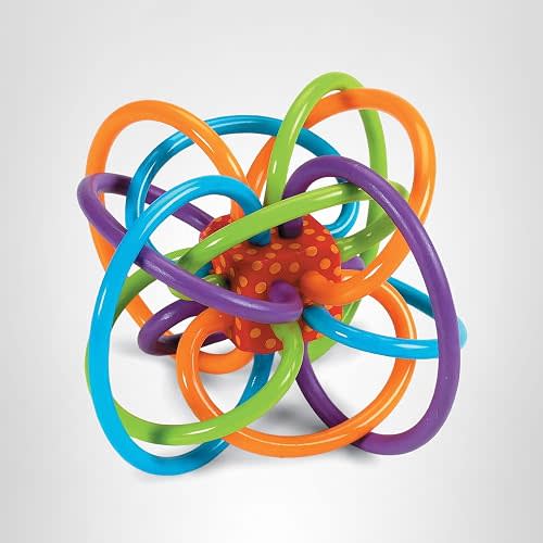 Manhattan Toy Winkel Rattle & Sensory Teether Toy, Blue/Green/Orange, 5 Inch x 4 Inch x 3.5 Inch