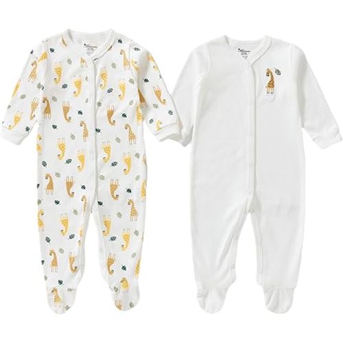 100% Cotton Infant Baby Footies 2-Pack with Snap/Zipper, 0-12 Months Soft Casual Newborn Baby Clothes