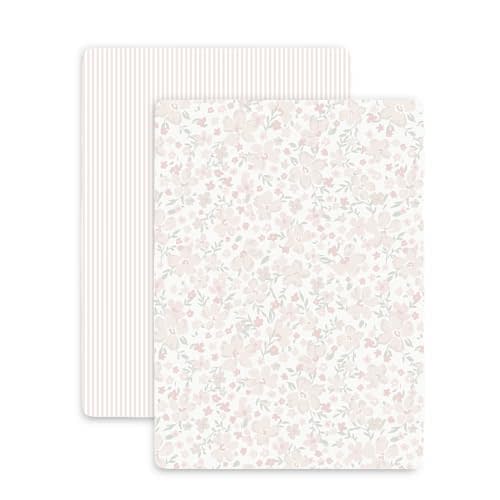 Makemake Organics Organic Portable Mini Crib Sheet GOTS Certified Organic Cotton Pack n Play Fitted Sheets Playard Set of 2 (26"X39", Blossom and Beige Stripes)