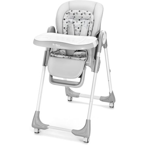 Convertible High Chairs for Babies and Toddlers, Foldable High Chair with Adjustable Backrest, Footrest and Tray, Baby Dinning High Chair with Lockable Wheels, Star Gray