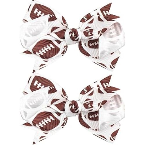 YanJie 2PCS 4'' Football Hair Clips Girls Party Glitter Ribbon Hair Accessories Kids Sports Theme Party Game Costume Baby Girl Football Outfit