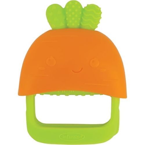 Infantino Handy Dandy Teething Mitt – Soft Silicone Teether for Babies, Develops Grasping Skills, Easy to Clean, Orange Carrot