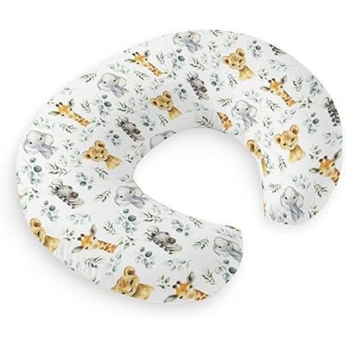 HawSkgFub African Safari Animal Eucalyptus Leaf Nursing Pillow Cover for Baby Boys, Jungle Elephant Giraffe Zebra Lion Breastfeeding Pillow Slipcover, Nursing Pillowcase for Newborn Infant, Cover Only