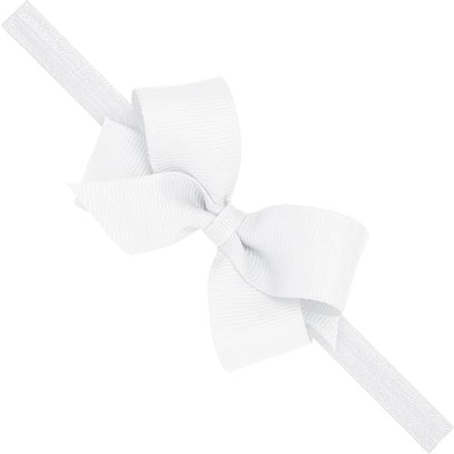 Wee Ones Girls' Classic Grosgrain Hair Bow on a Matching Baby Hair Band, For All Hair Types, Mini Bow, 6-24 Months, White