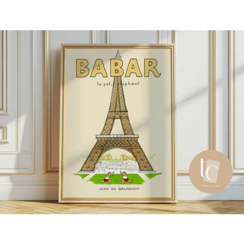 Babar the elephant nursery wall art retro kids decor quote wall art genre neutral baby wall art illustration nursery print