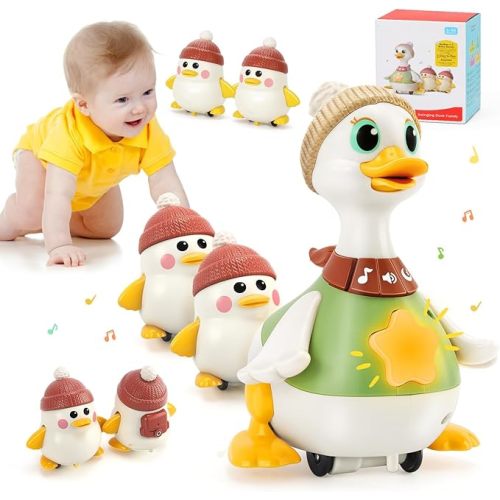 KETIEE Tummy Time Baby Toys 6-12 Months: Musical Dancing Duck Family for Babies, Little Ducks Crawling Toy Set, Interactive Duck Infant Toys for 1 2 Years Old Boys Girls Birthday