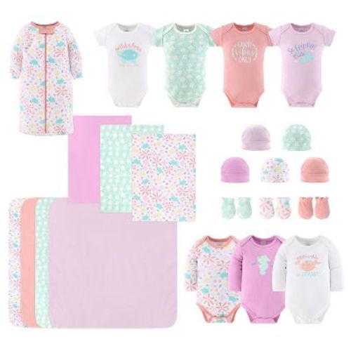 The Peanutshell Ocean Flower 23-piece Baby Layette Girl Clothing Gift Set, 0-3 Months