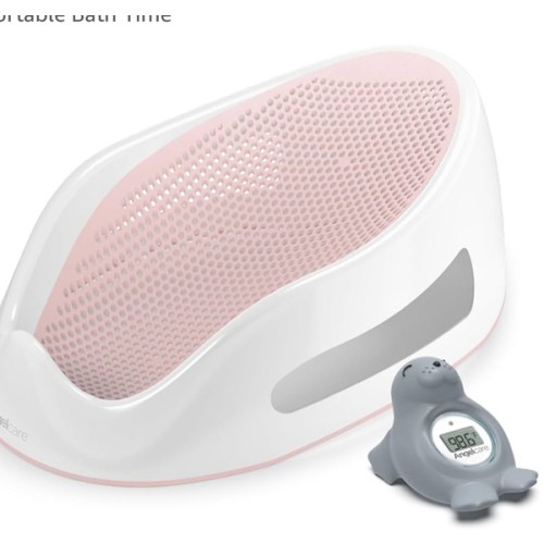 Angelcare Baby Pink Soft Touch Bath Support & Thermometer Bundle | Newborn Baby Bathtub 0-6 Months | Baby Registry Must-Have | Newborn Essentials for Safe & Comfortable Bath Time