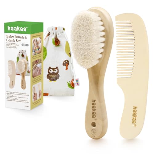haakaa Baby Hair Brush and Comb Set for Newborns & Toddlers, Natural Hair Comb Wooden Comb Perfect Baby Shower and Registry Gift - Ideal for Cradle Cap