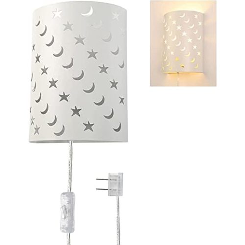 Plug In Wall Sconce Stars and Moons Kids Wall Lamp, Nursery Baby Room Wall Light with 6FT Plug in Cord On/Off Switch, Ideal for Kids Rooms, Bedroom and Play Rooms, E26 Base, White(Exclude Bulb)