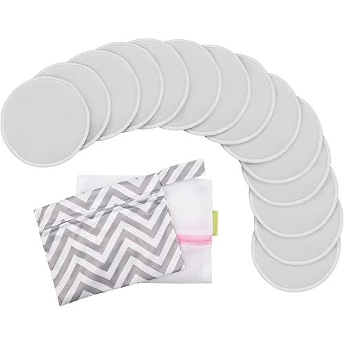 14-Pack Reusable Nursing Pads for Breastfeeding - Soft & Absorbent 4-Layers Washable Breast Pads for Leaking Milk, Viscose from Bamboo Breastfeeding Essentials,Nipple Covers(Cool Gray, L 4.8")