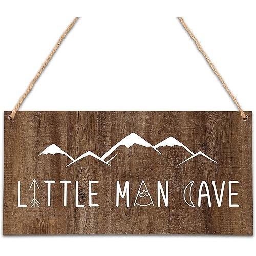 Little Man Cave Wall Sign, Woodland Boy Nursery, Toddler Boys Room, Baby Boys Room Wall Decor Farmhouse Rustic Wall Art Wooden Sign, 10" X 5" Wood Plaque Wall Hanging Sign(Hb11)