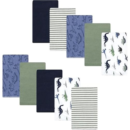 Luvable Friends Hudson Baby Flannel Burp Cloths 10pk, Blue Green Dinosaurs