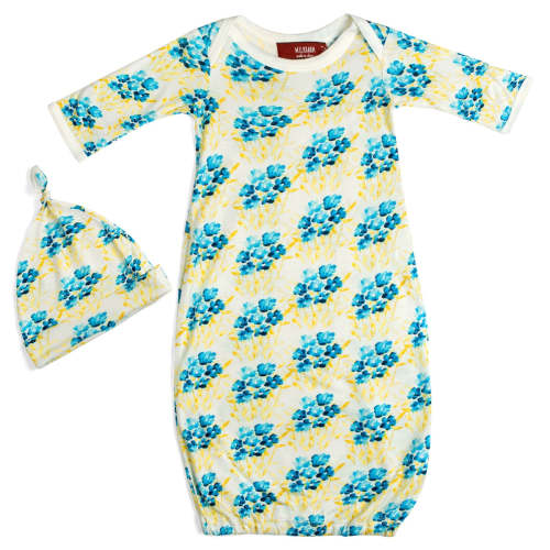 Sky Floral Bamboo Newborn Gown & Hat Set