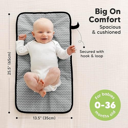 KeaBabies Portable Diaper Changing Pad, Easy Wipe Clean - Foldable Waterproof Baby Changing Mat for Diaper Bag, Compact, Lightweight, Baby Changer Travel Essential, Machine Washable (Black Geo)