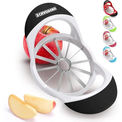SCHVUBENR 4.72 Inch Large Apple Slicer with 12 Blades - Professional Apple Cutter - Stainless Steel Apple Corer - Sharp Apple Slicer and Corer - Apple Corer Tool - Dishwasher Safe(Black)